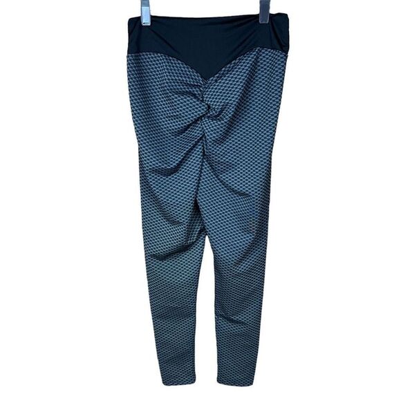 Yoga Pants Leggings Black Grey Basket Weave Pattern Junior Medium - Picture 2 of 9